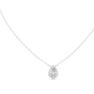 Front-view: Pear Diamond Necklace with Pendant Setting in 14k White Gold - Lab Grown - Driona Jewels