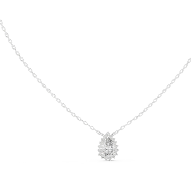 Front-view: Pear Diamond Necklace with Pendant Setting in 14k White Gold - Lab Grown - Driona Jewels