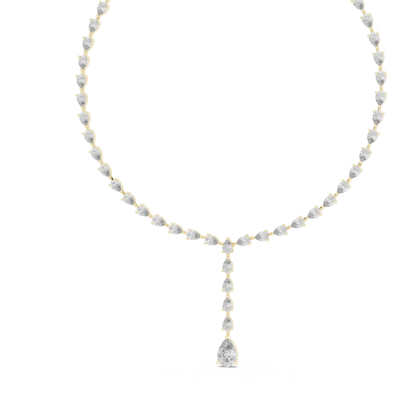 Front View: Pear Cut Diamond Necklace with Pendant Setting in 14k Yellow Gold - Lab Grown - Driona Jewels