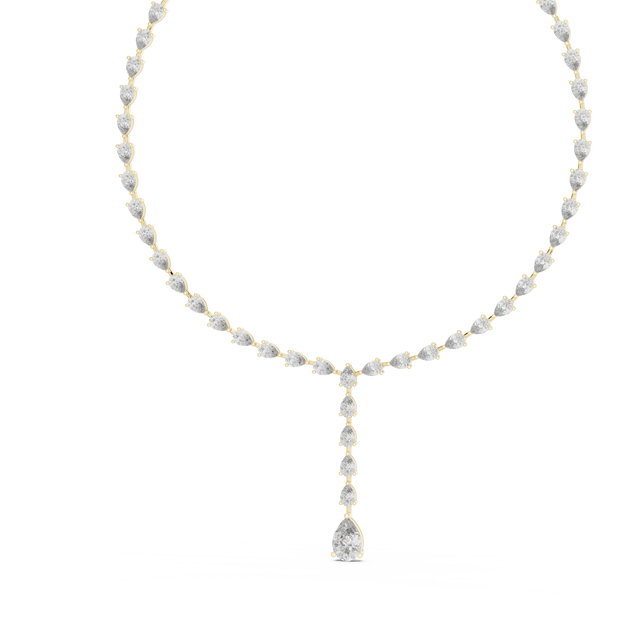 Front View: Pear Cut Diamond Necklace with Pendant Setting in 14k Yellow Gold - Lab Grown - Driona Jewels