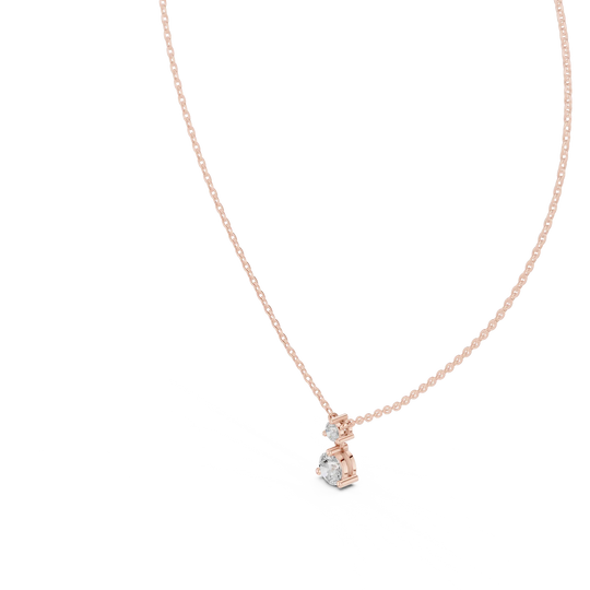 Three-quarter View: Pear Cut Diamond Necklace with Prong Setting in 14k Rose Gold - Lab Grown - Driona Jewels