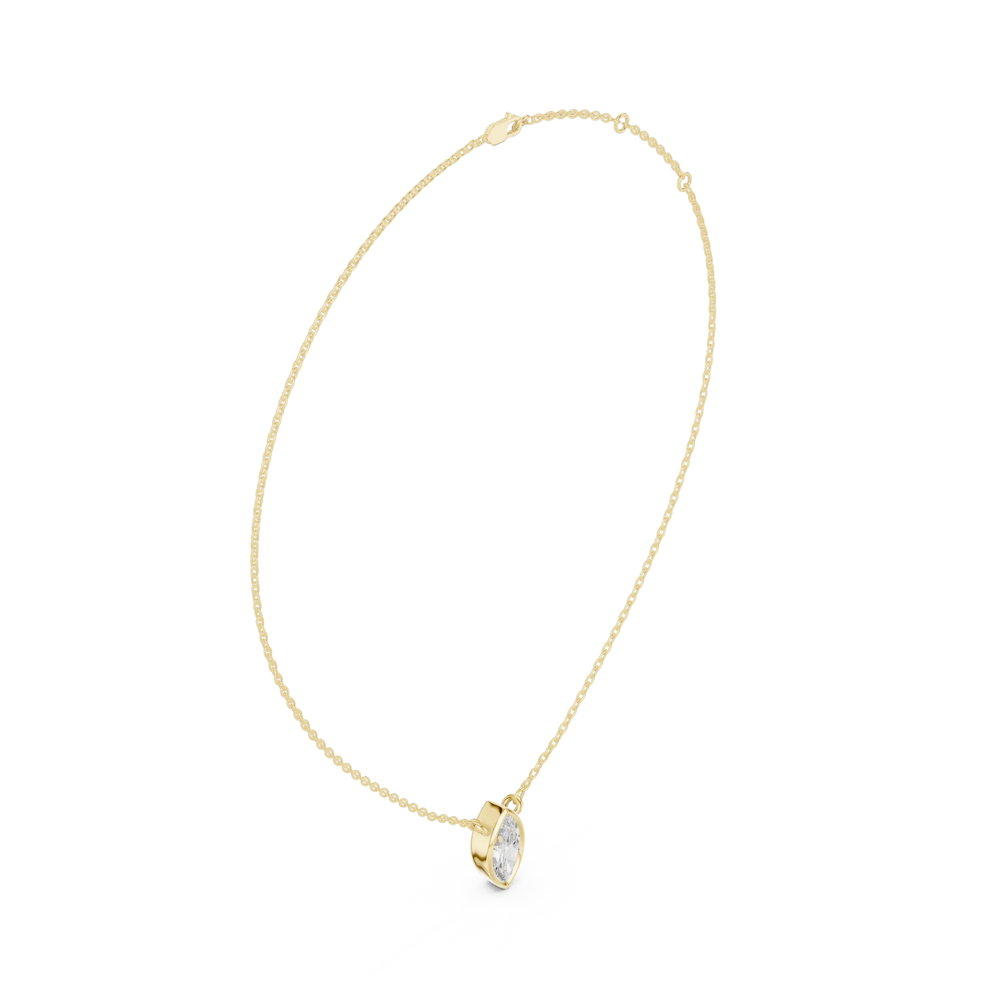 Front-view: Pear Diamond Necklace with Prong Setting in 14k Yellow Gold - Lab Grown - Driona Jewels