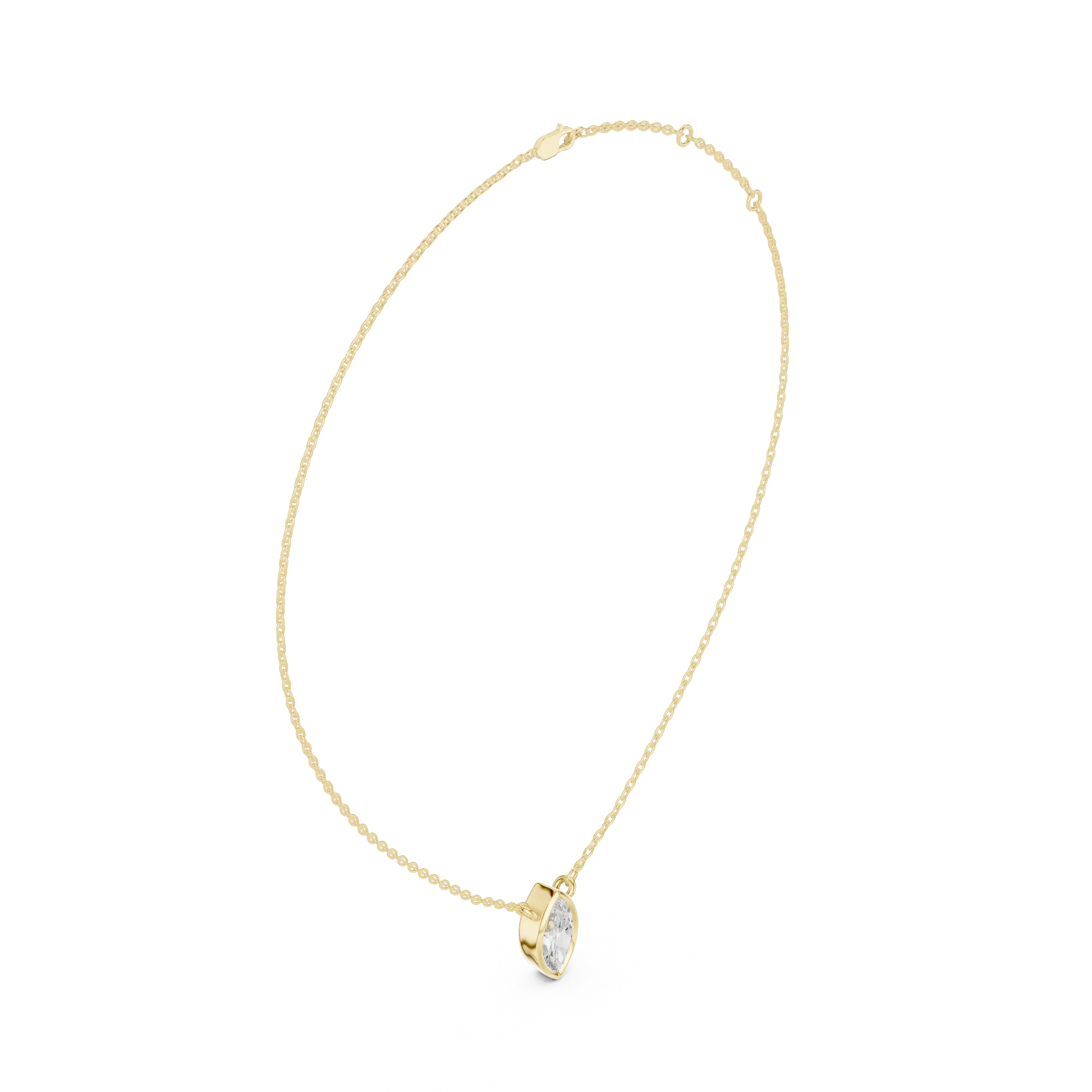 Front-view: Pear Diamond Necklace with Prong Setting in 14k Yellow Gold - Lab Grown - Driona Jewels