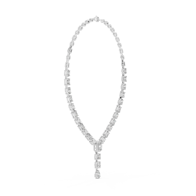 Front-View: Princess Cut Diamond Necklace with Pave Setting in 14k White Gold - Lab Grown - Driona Jewels