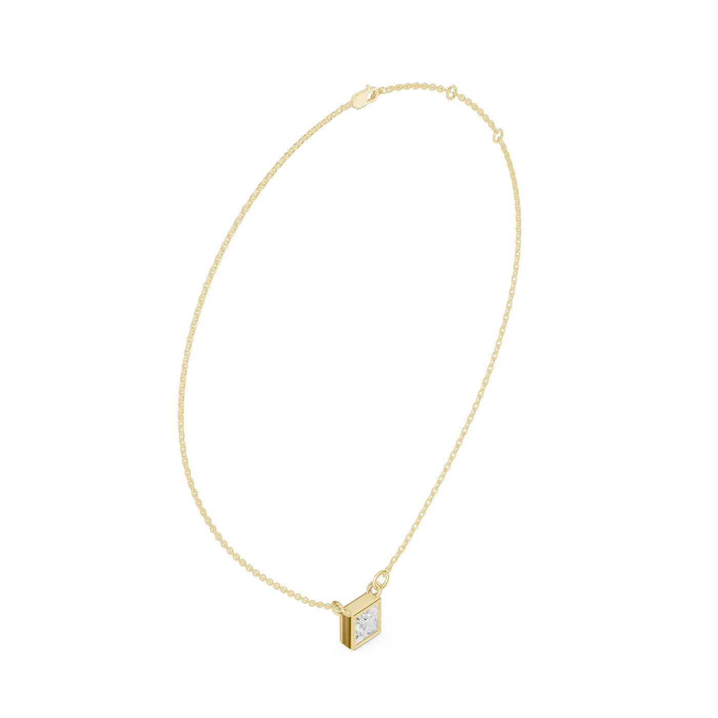 Front-View: Princess Cut Diamond Necklace with Pendant Setting in 14k Gold - Lab Grown - Driona Jewels