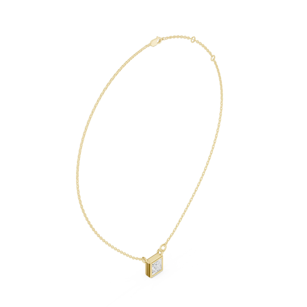 Front-View: Princess Cut Diamond Necklace with Pendant Setting in 14k Gold - Lab Grown - Driona Jewels