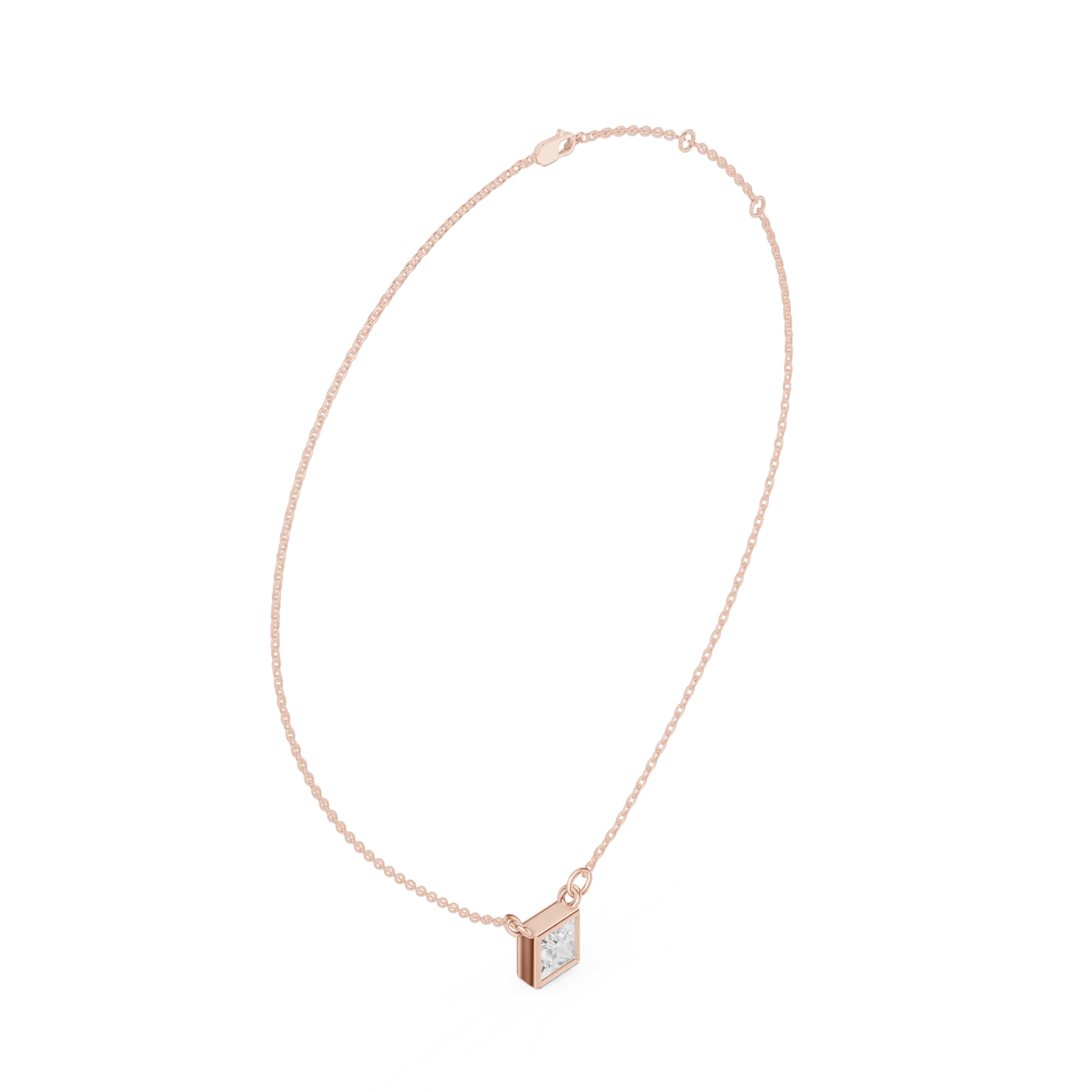 Front-view: Princess Cut Diamond Necklace with Pendant Setting in 14k Rose Gold - Lab Grown - Driona Jewels
