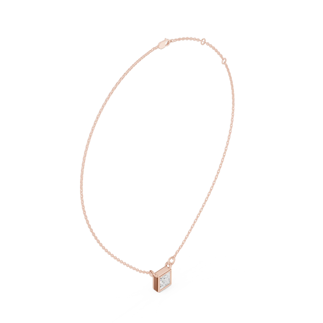 Front-view: Princess Cut Diamond Necklace with Pendant Setting in 14k Rose Gold - Lab Grown - Driona Jewels