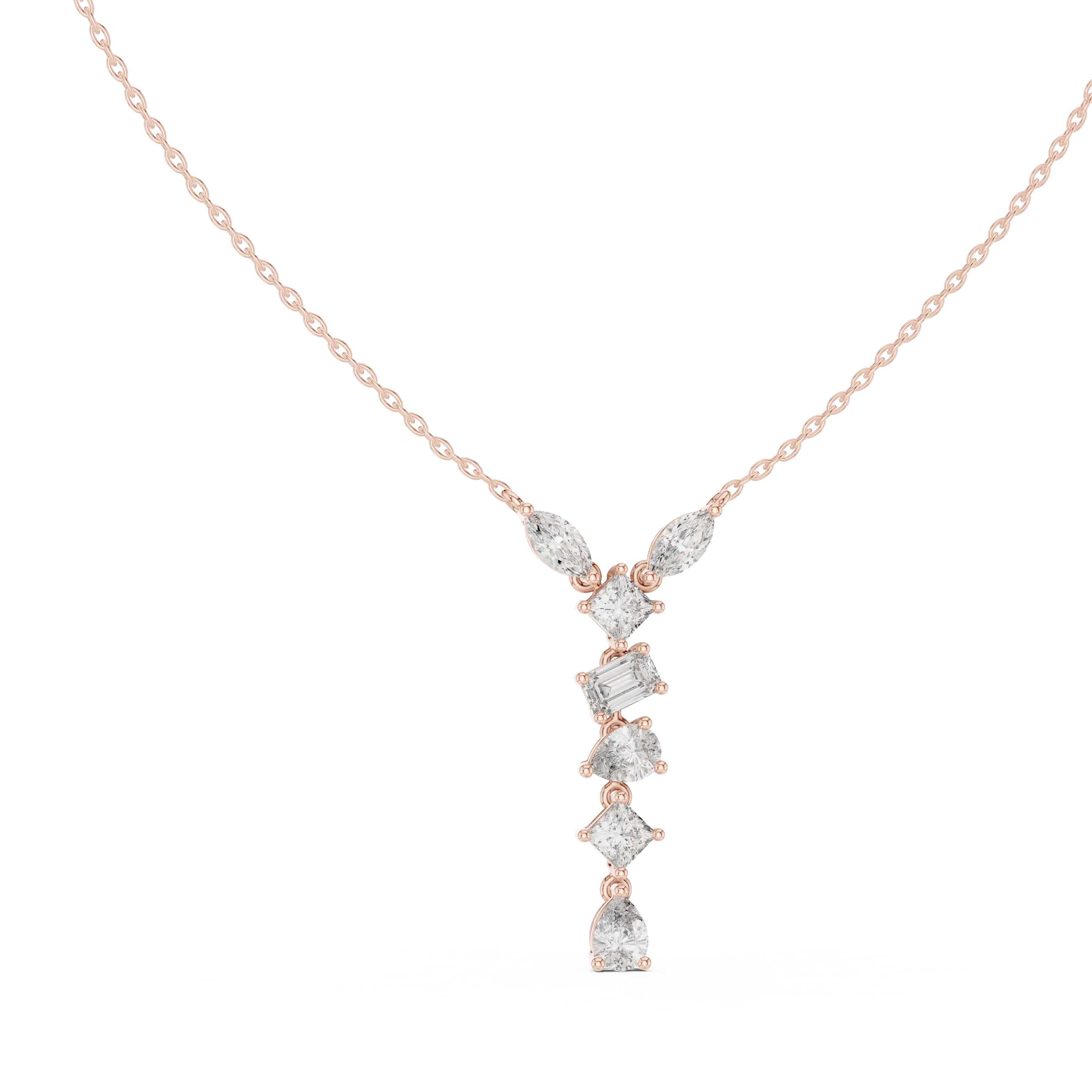 Front View: Princess Cut Diamond Necklace with Pendant Setting in 14k Rose Gold - Lab Grown - Driona Jewels