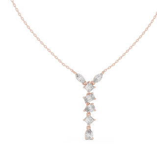 Front View: Princess Cut Diamond Necklace with Pendant Setting in 14k Rose Gold - Lab Grown - Driona Jewels