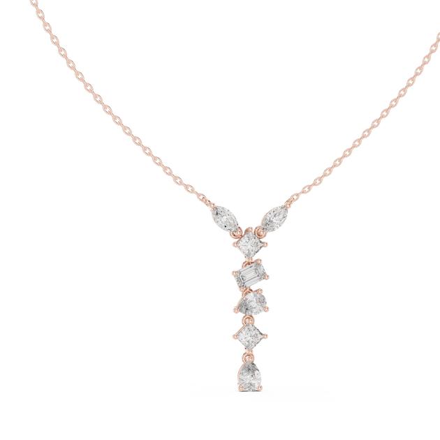 Front View: Princess Cut Diamond Necklace with Pendant Setting in 14k Rose Gold - Lab Grown - Driona Jewels