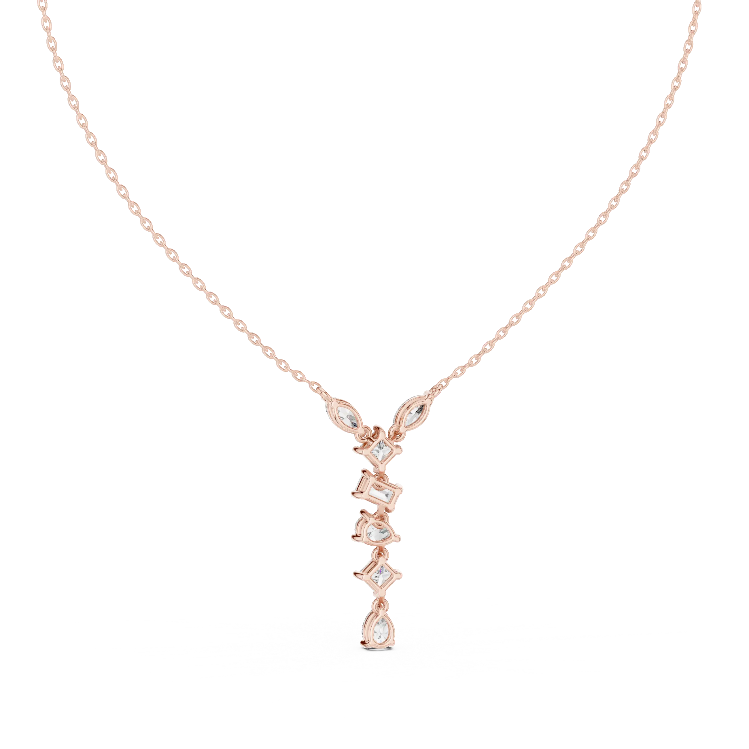 Front View: Princess Cut Diamond Necklace with Pendant Setting in 14k Rose Gold - Lab Grown - Driona Jewels