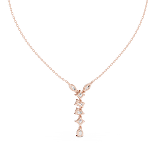 Front View: Princess Cut Diamond Necklace with Pendant Setting in 14k Rose Gold - Lab Grown - Driona Jewels