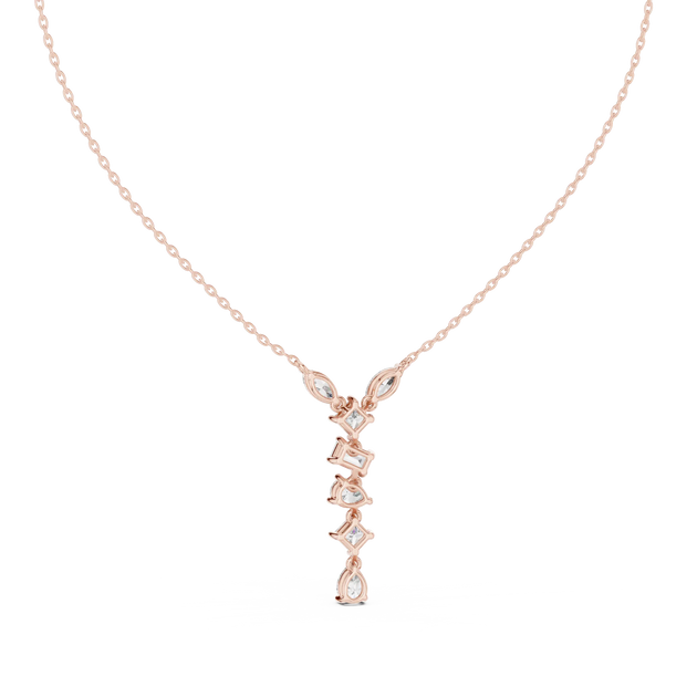 Front View: Princess Cut Diamond Necklace with Pendant Setting in 14k Rose Gold - Lab Grown - Driona Jewels