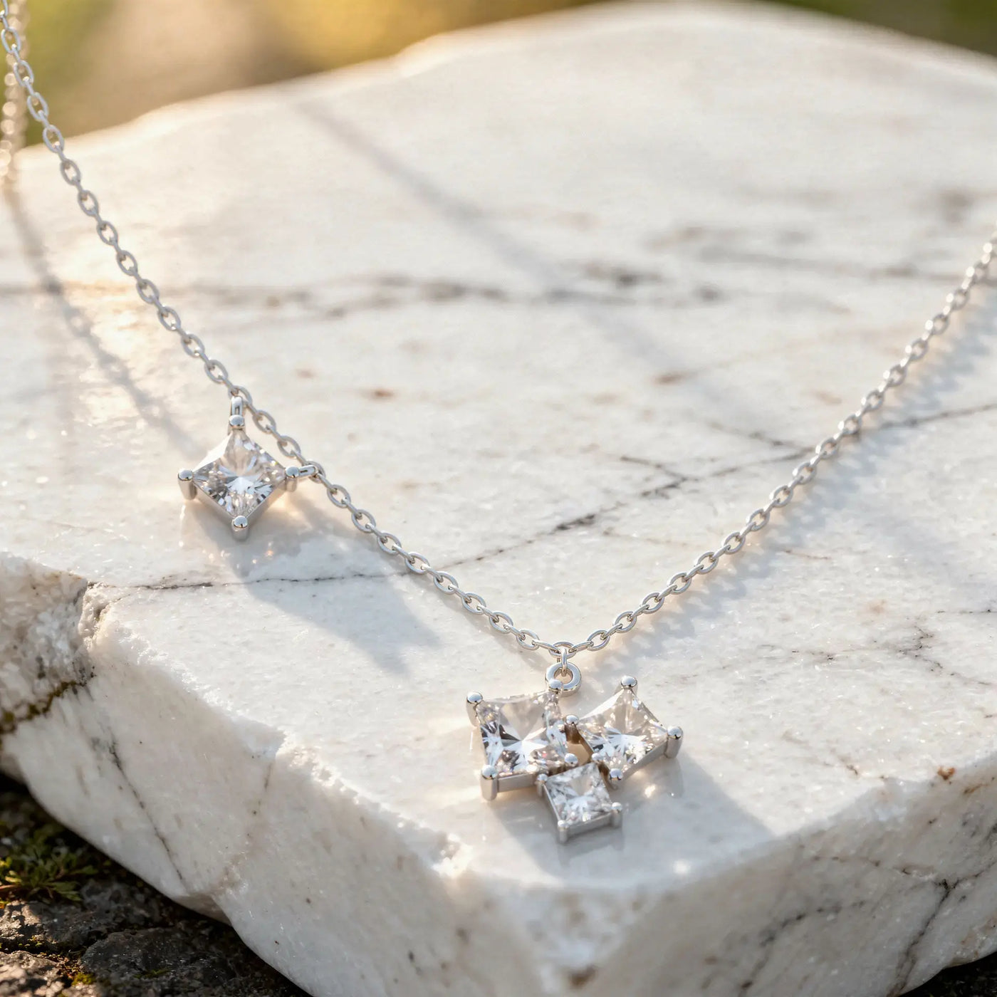 Close-up: Princess Diamond Necklace with Pendant Setting in 925 Silver - Lab Grown - Driona Jewels