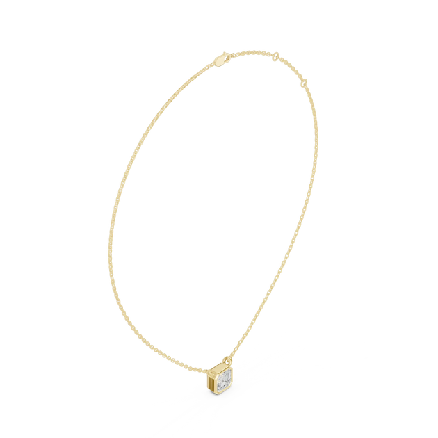 Front-view: Princess Cut Diamond Necklace with Pendant Setting in 14k Yellow Gold - Lab Grown - Driona Jewels