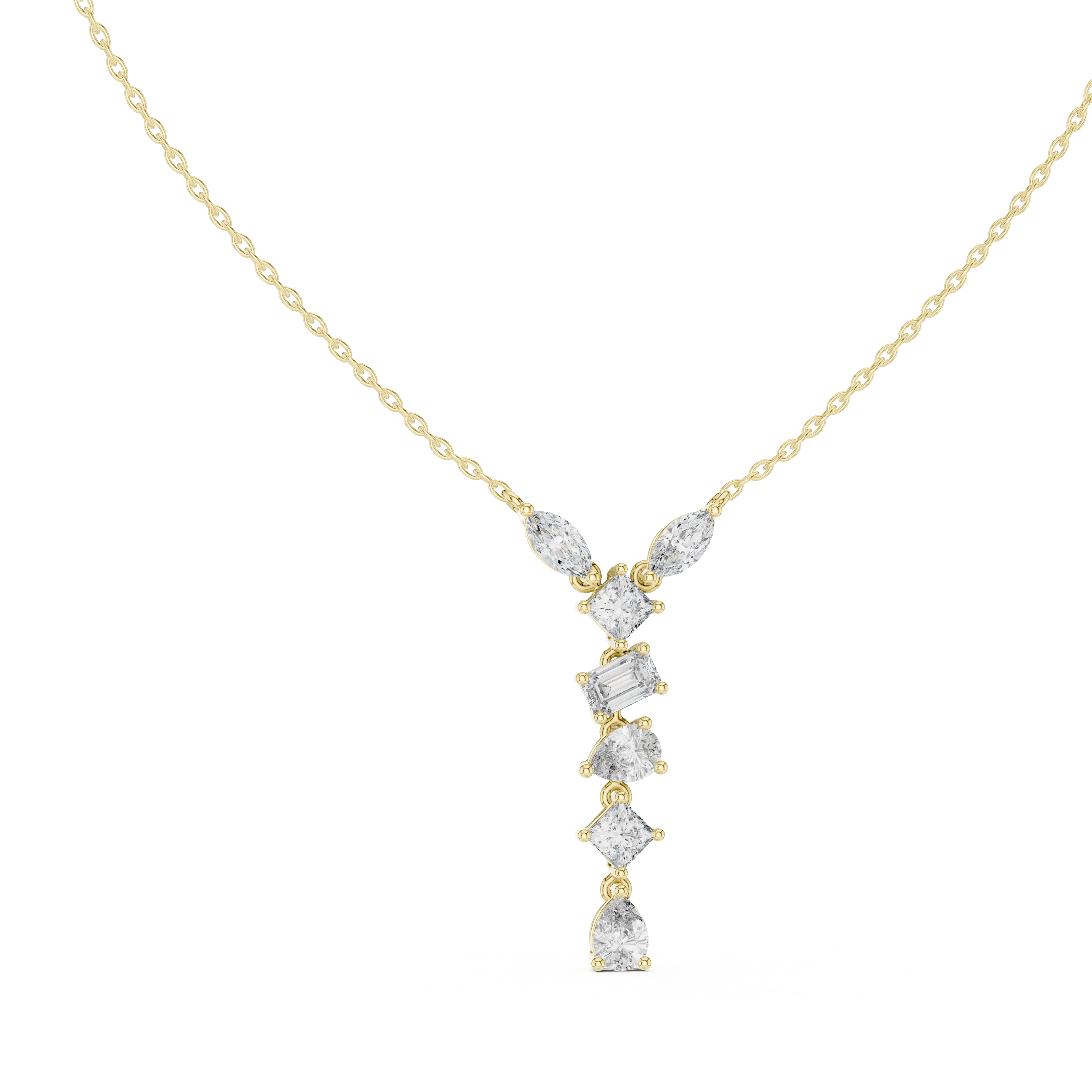 Front-View: Princess Cut Diamond Necklace with Pendant Setting in 14k Yellow Gold - Lab Grown - Driona Jewels