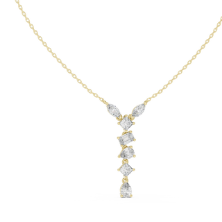 Front-View: Princess Cut Diamond Necklace with Pendant Setting in 14k Yellow Gold - Lab Grown - Driona Jewels