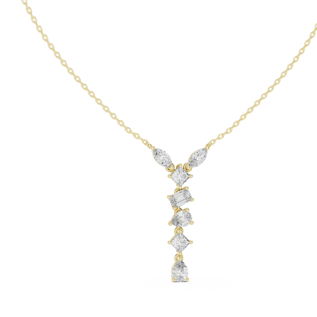 Front-View: Princess Cut Diamond Necklace with Pendant Setting in 14k Yellow Gold - Lab Grown - Driona Jewels
