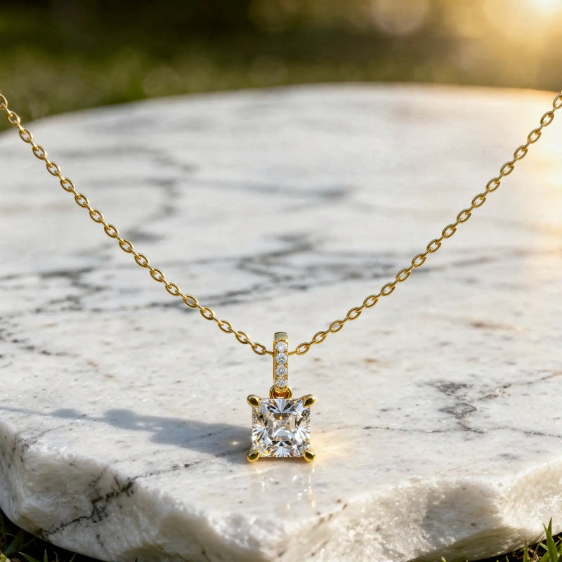 Front-view: Princess Diamond Pendant with Pendant Setting in 14k Yellow Gold - Lab Grown - Driona Jewels