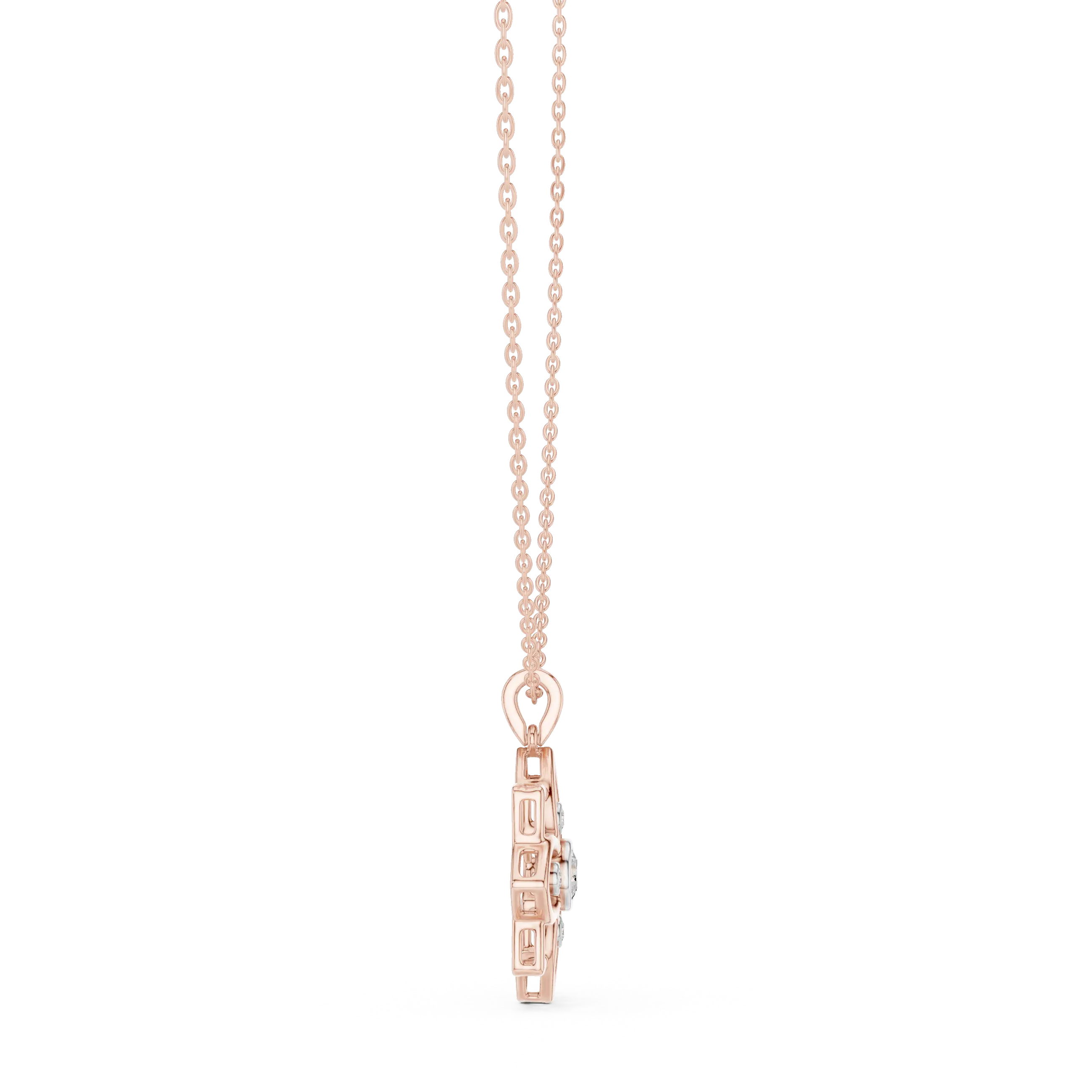 Front-View: Princess Cut Diamond Necklace with Prong Setting in 14k Rose Gold - Lab Grown - Driona Jewels