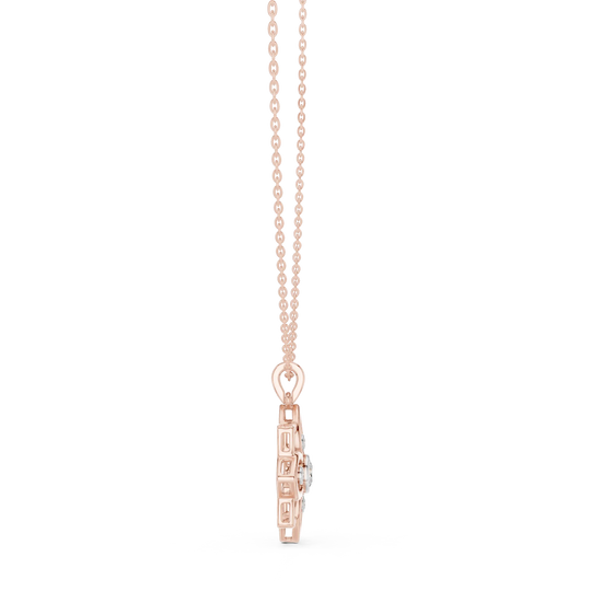 Front-View: Princess Cut Diamond Necklace with Prong Setting in 14k Rose Gold - Lab Grown - Driona Jewels