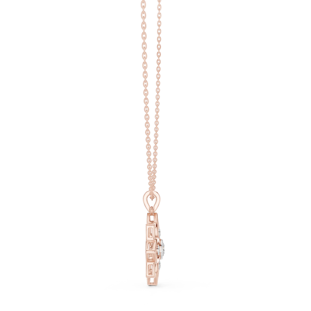 Front-View: Princess Cut Diamond Necklace with Prong Setting in 14k Rose Gold - Lab Grown - Driona Jewels