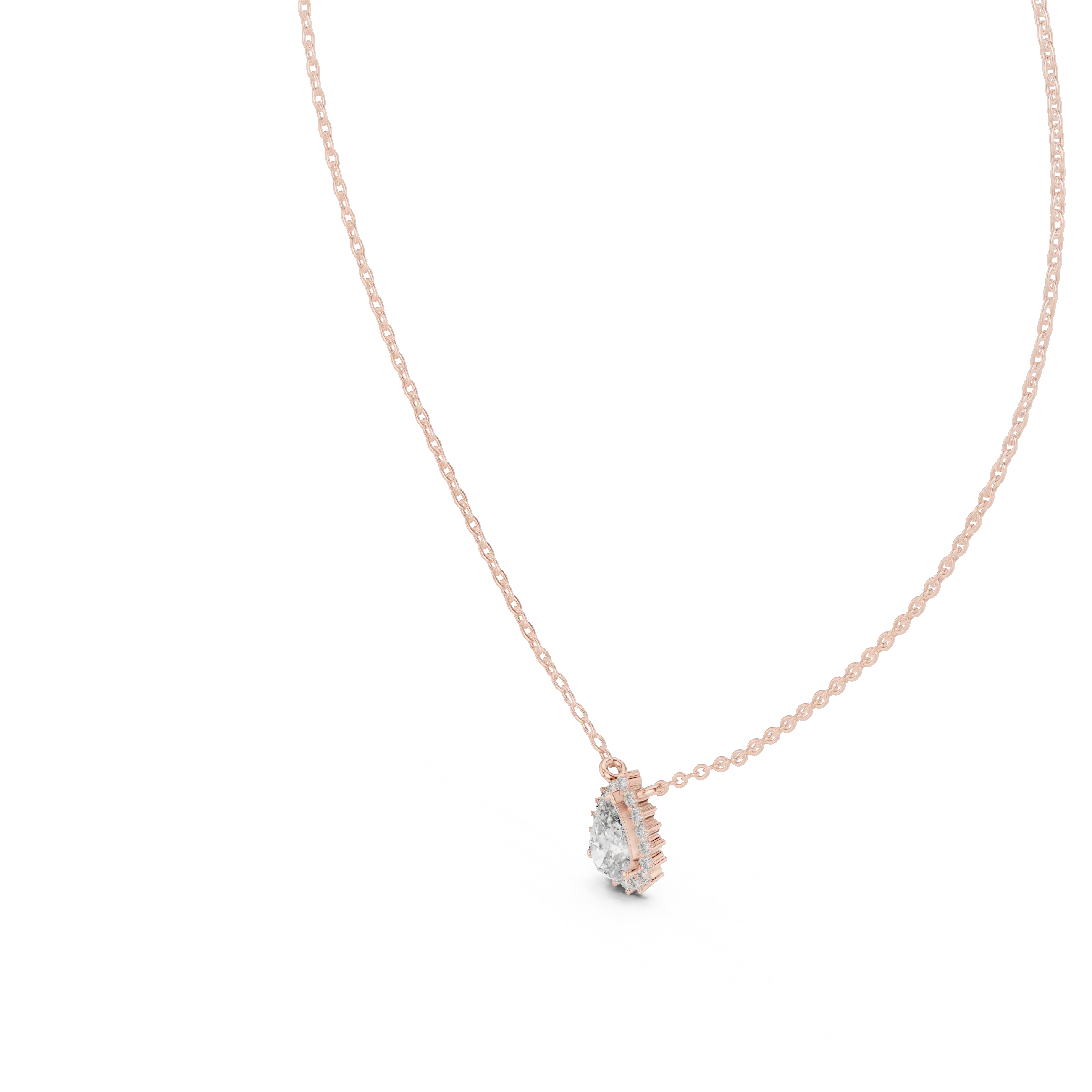 Front-view: Princess Diamond Necklace with Prong Setting in 14k Rose Gold - Lab Grown - Driona Jewels