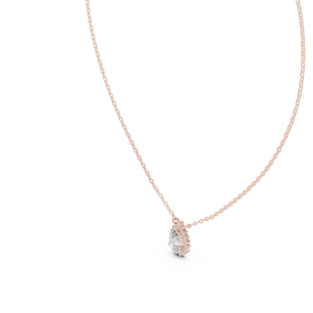 Front-view: Princess Diamond Necklace with Prong Setting in 14k Rose Gold - Lab Grown - Driona Jewels
