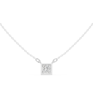 Front-view: Princess Diamond Necklace with Solitaire Setting in 14k White Gold - Lab Grown - Driona Jewels