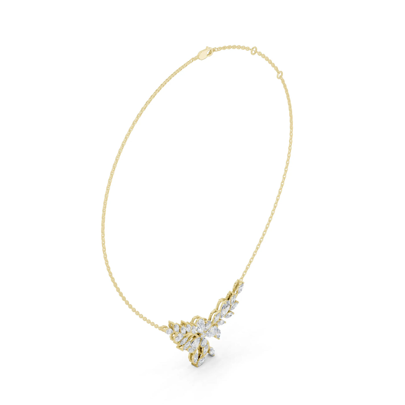 Three-quarter-view: Radiant Diamond Necklace with Cluster Setting in 14k Yellow Gold - Lab Grown - Driona Jewels