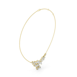 Three-quarter-view: Radiant Diamond Necklace with Cluster Setting in 14k Yellow Gold - Lab Grown - Driona Jewels