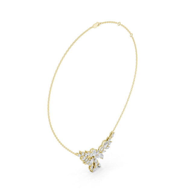 Three-quarter-view: Radiant Diamond Necklace with Cluster Setting in 14k Yellow Gold - Lab Grown - Driona Jewels