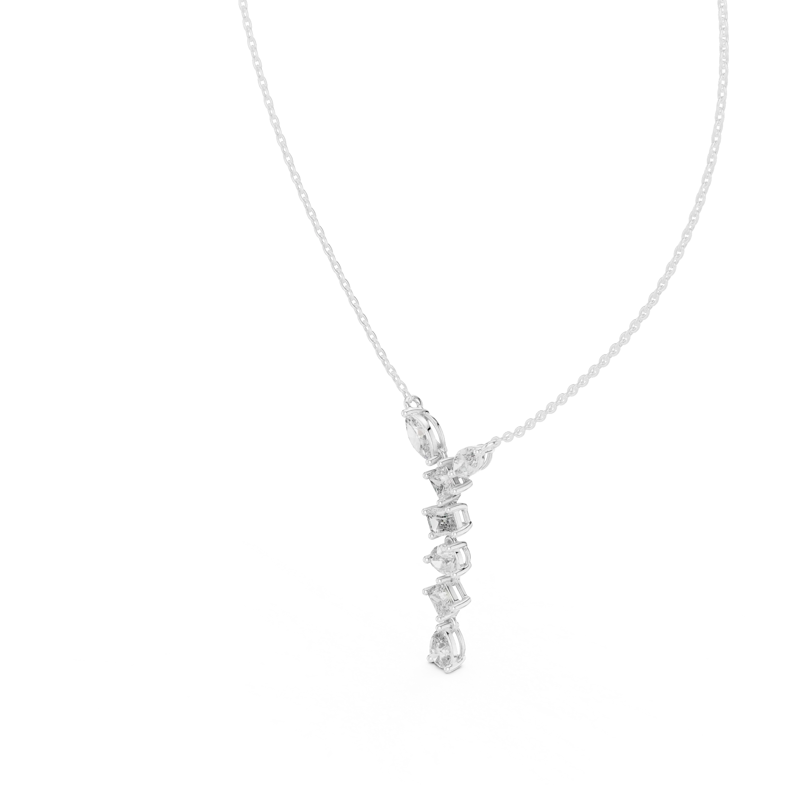 Front-View: Radiant Diamond Necklace with Pave Setting in 14k White Gold - Lab Grown - Driona Jewels