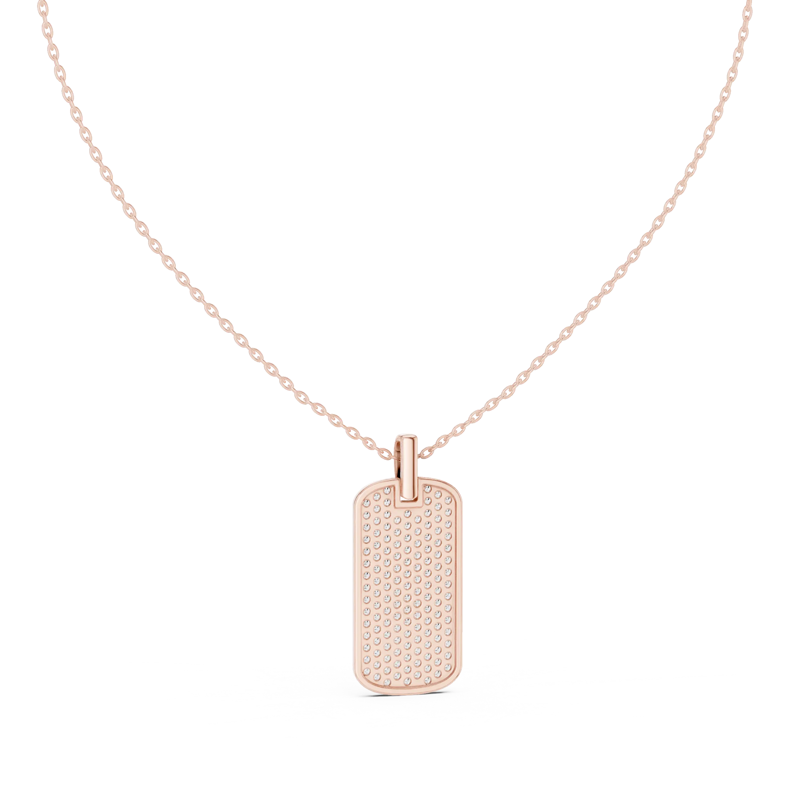 Front-view: Rectangle Diamond Necklace with Pave Setting in 14k Rose Gold - Lab Grown - Driona Jewels