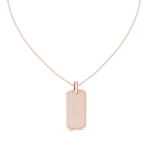 Front-view: Rectangle Diamond Necklace with Pave Setting in 14k Rose Gold - Lab Grown - Driona Jewels