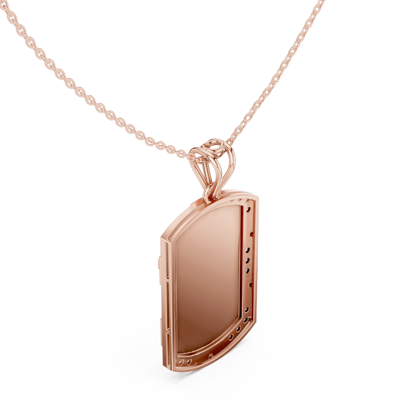 Front-View: Rectangle Diamond Necklace with Prong Setting in 14k Rose Gold - Lab Grown - Driona Jewels