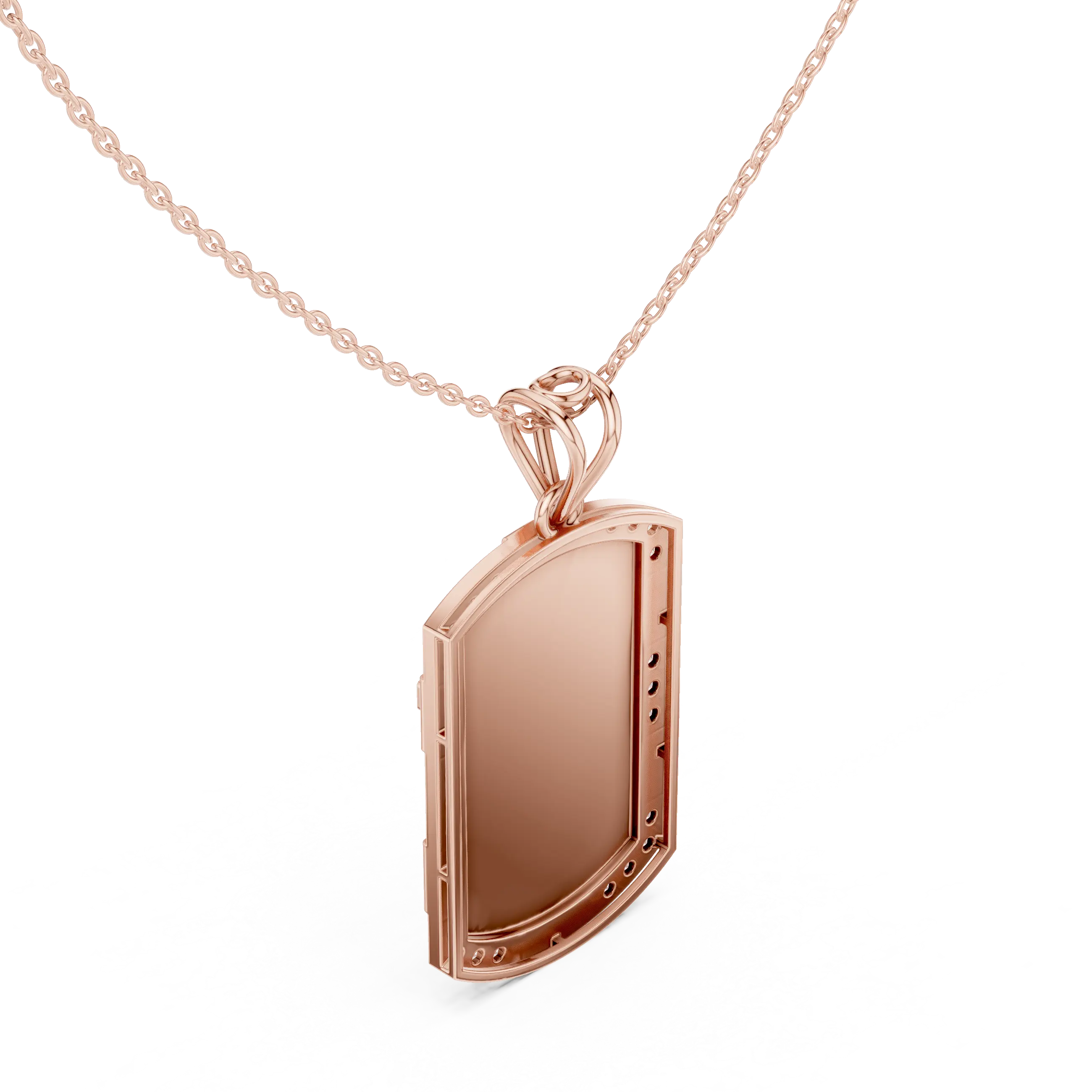 Front-View: Rectangle Diamond Necklace with Prong Setting in 14k Rose Gold - Lab Grown - Driona Jewels