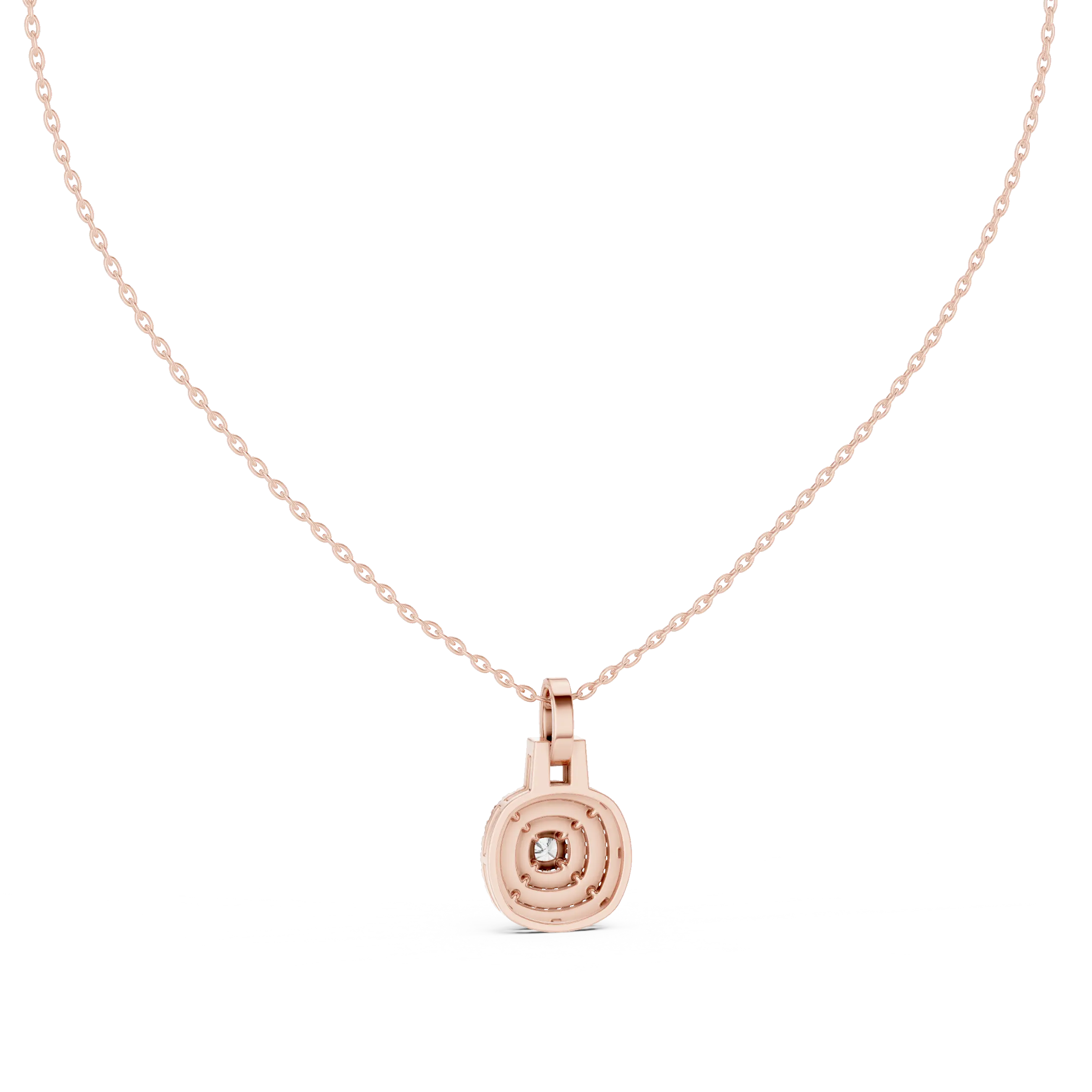 Front-view: Round Diamond Necklace with Bezel Setting in 14k Rose Gold - Lab Grown - Driona Jewels