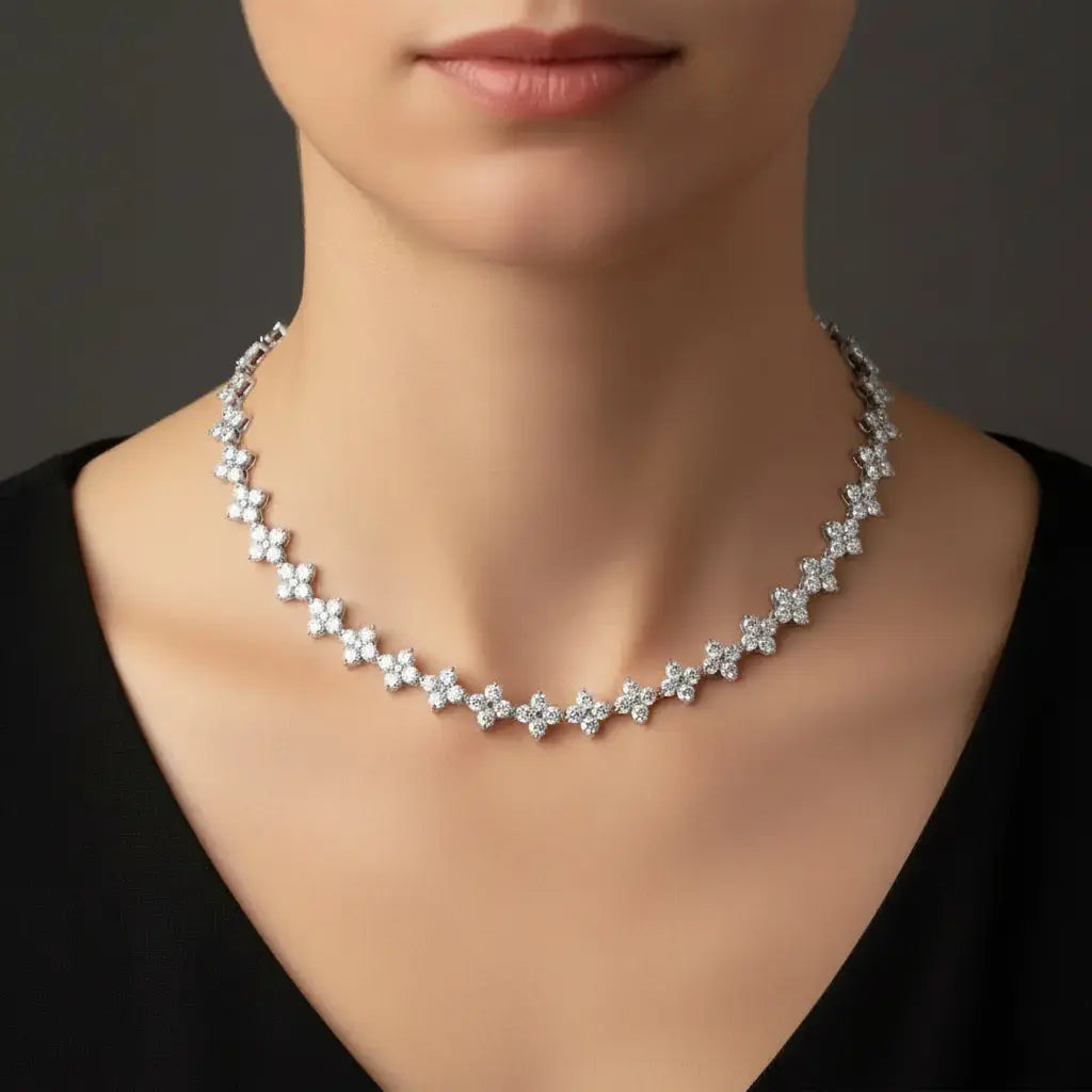 Front-view: Round Diamond Necklace with Bezel Setting in 14k White Gold - Lab Grown - Driona Jewels