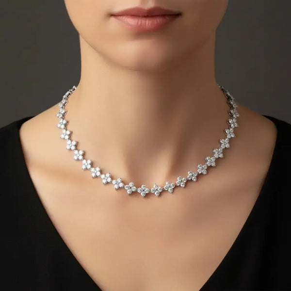 Front-view: Round Diamond Necklace with Bezel Setting in 14k White Gold - Lab Grown - Driona Jewels