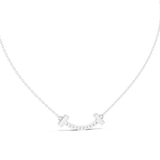 Front View: Round Diamond Necklace with Bezel Setting in 14k White Gold - Lab Grown - Driona Jewels