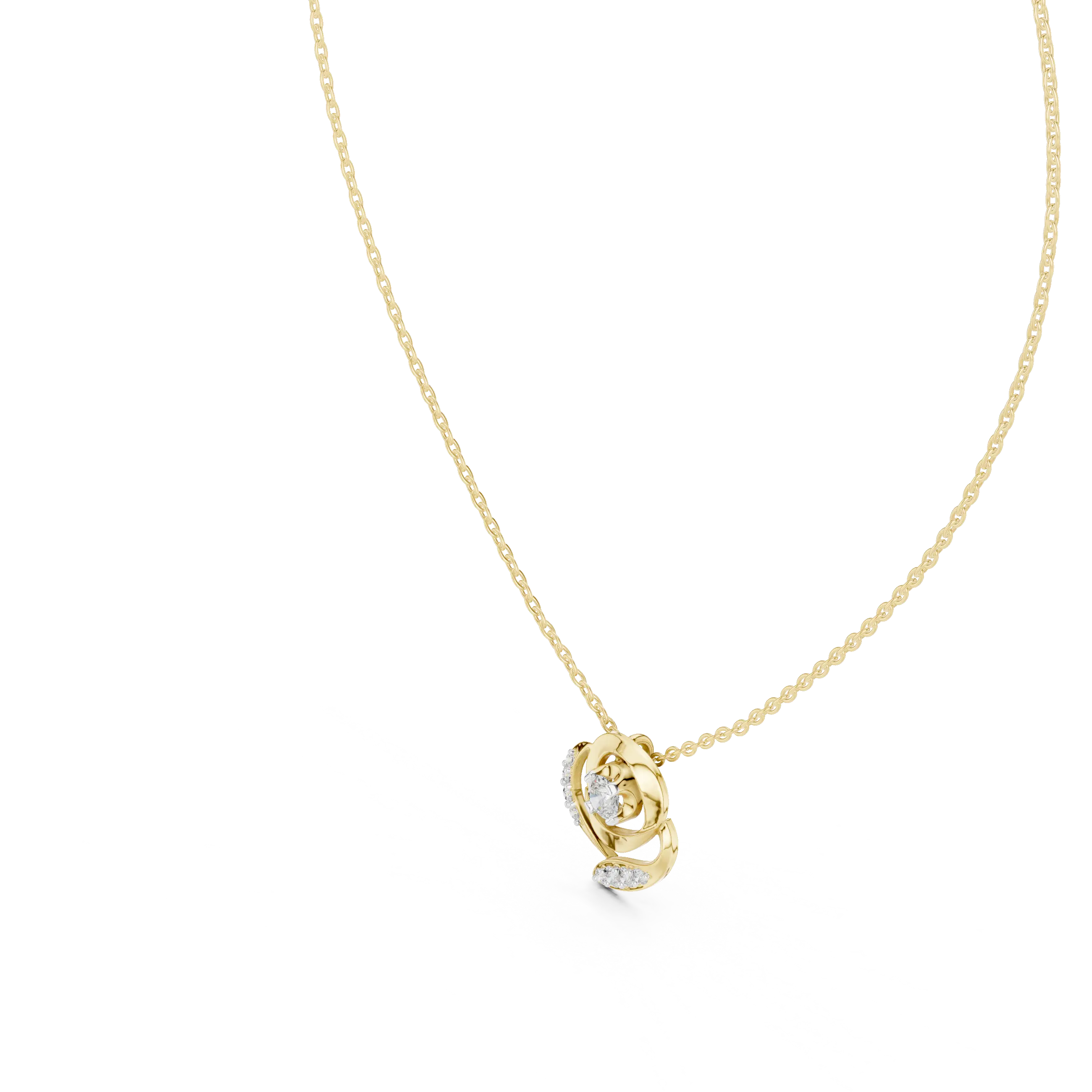 Front-view: Round Diamond Necklace with Bezel Setting in 14k Yellow Gold - Lab Grown - Driona Jewels