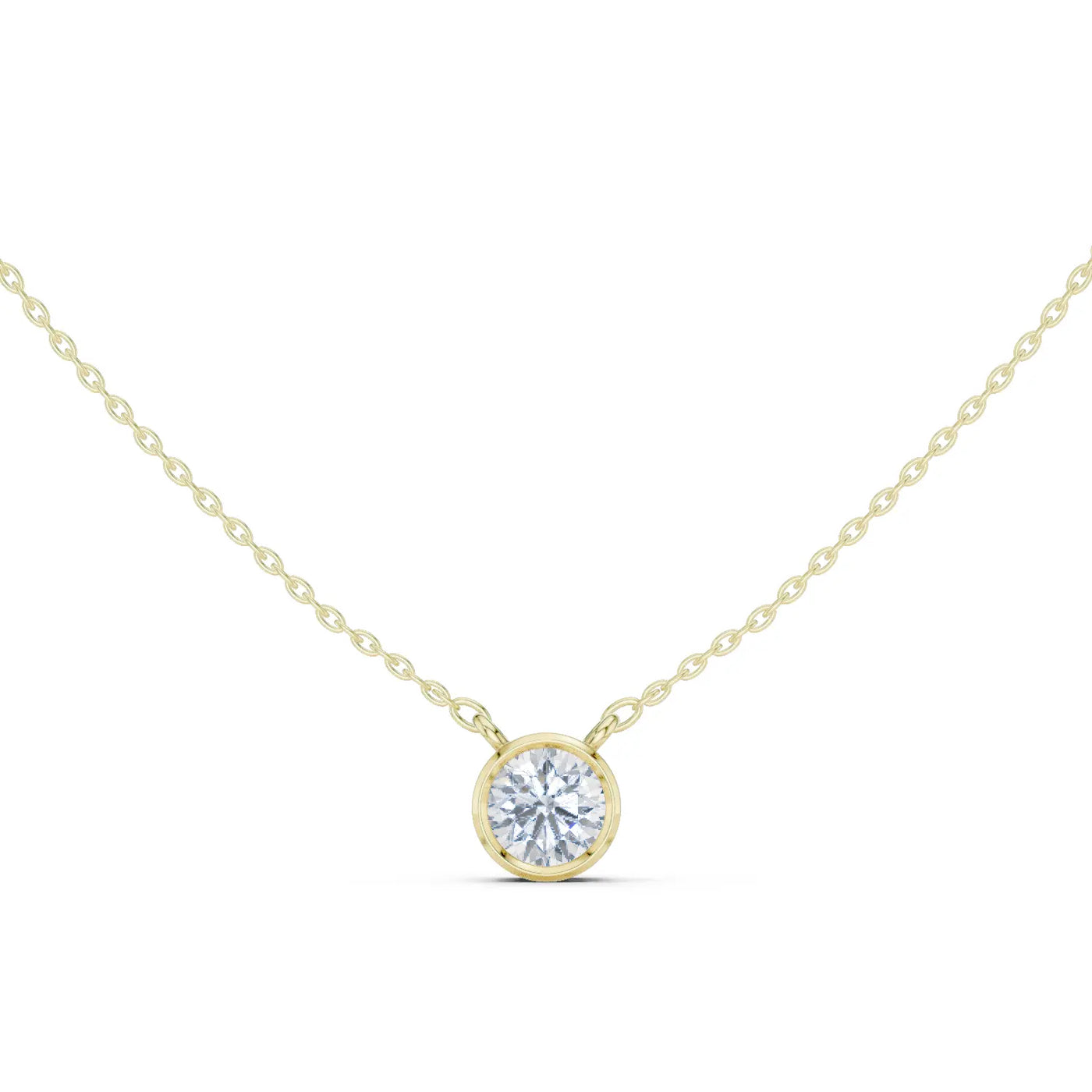 Front View: Round Diamond Necklace with Bezel Setting in 14k Yellow Gold - Lab Grown - Driona Jewels