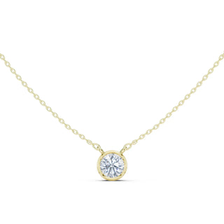 Front View: Round Diamond Necklace with Bezel Setting in 14k Yellow Gold - Lab Grown - Driona Jewels
