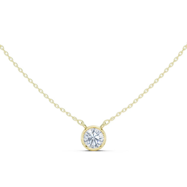 Front View: Round Diamond Necklace with Bezel Setting in 14k Yellow Gold - Lab Grown - Driona Jewels