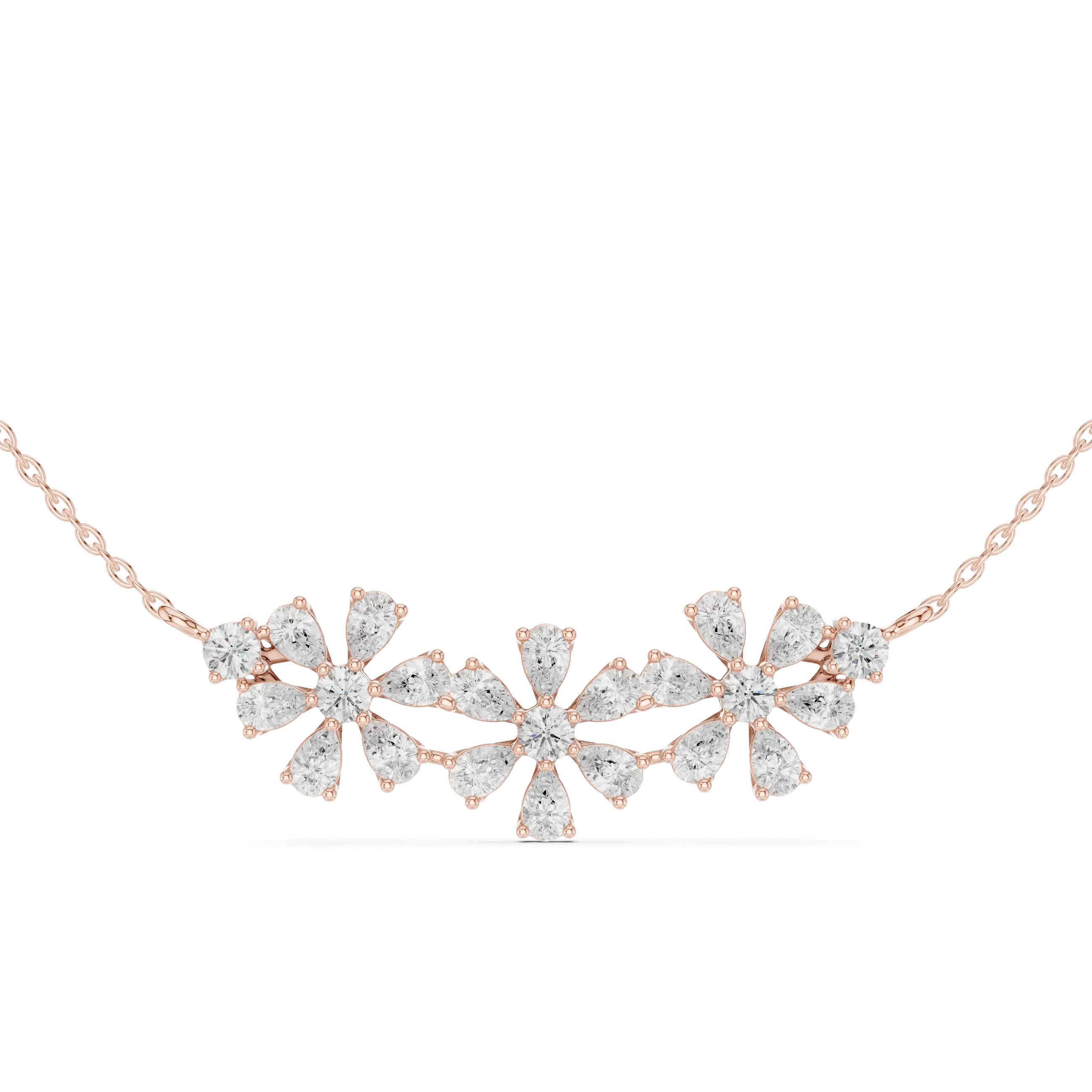 Front View: Round Diamond Necklace with Flower Setting in 14k Rose Gold - Lab Grown - Driona Jewels