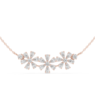 Front View: Round Diamond Necklace with Flower Setting in 14k Rose Gold - Lab Grown - Driona Jewels