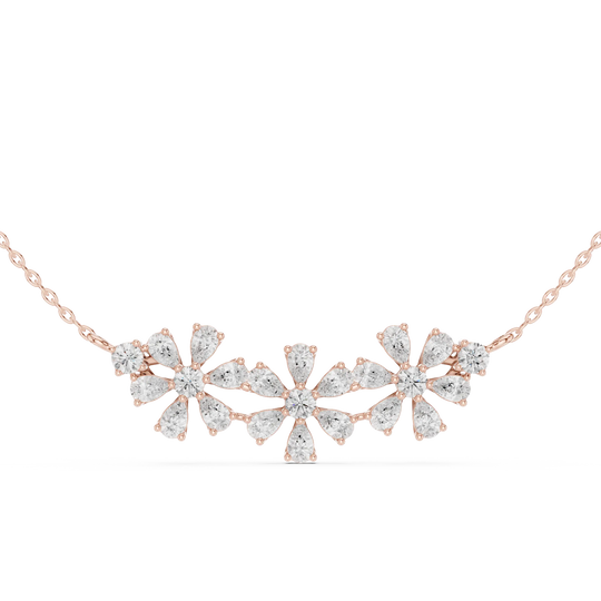 Front View: Round Diamond Necklace with Flower Setting in 14k Rose Gold - Lab Grown - Driona Jewels