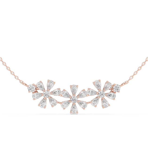 Front View: Round Diamond Necklace with Flower Setting in 14k Rose Gold - Lab Grown - Driona Jewels